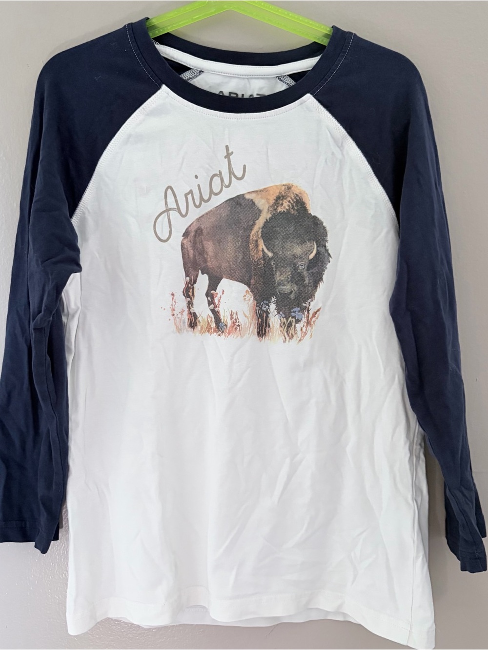 Ariat REAL Girls Medium 10 Baseball Tee Buffalo Graphic Raglan Long Sleeve Shirt